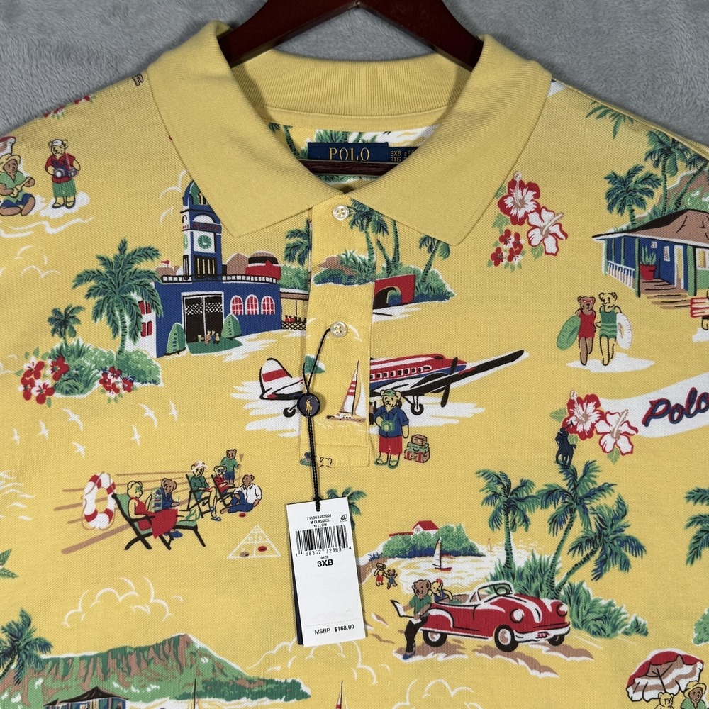 Polo Ralph Lauren Polo Shirt Mens 3XB 3XL Big Polo Bear Hawaiian Vacation Beach